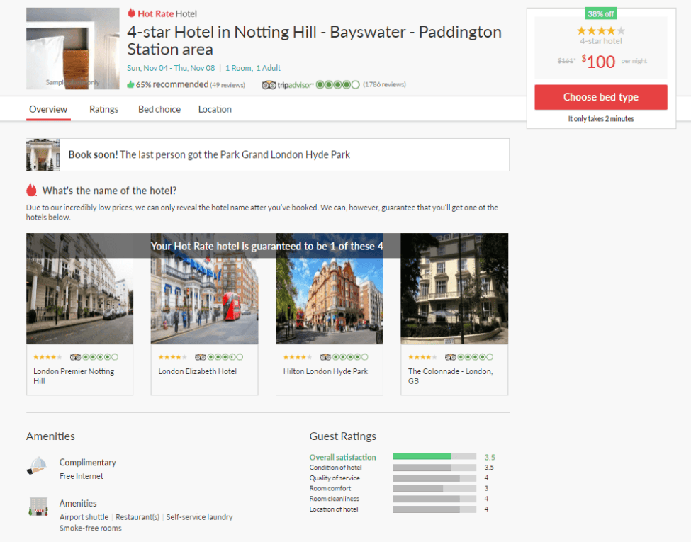 Example of a hotel listing on Hotwire
