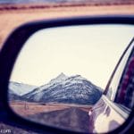 Mountain reflection in a wingmirror, in Iceland