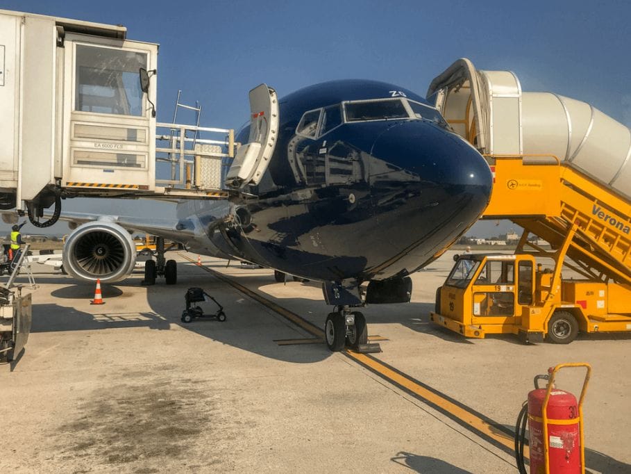 Photo of an ambilift that helps people with disabilities board the plane.