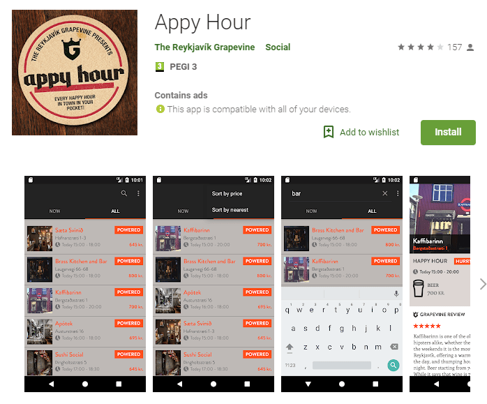 Appy Hour, happy hour finder for Reykjavík