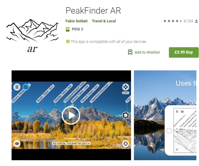 Peakfinder AR, Hiking and travel app