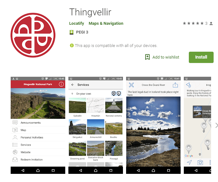 Thingvellir national park, Iceland travel app