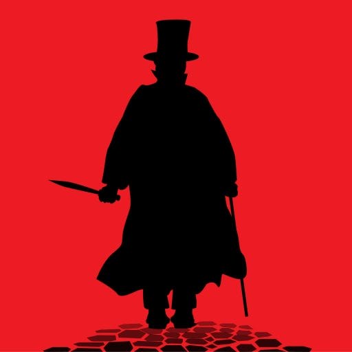Jack the Ripper silhouette against a red background