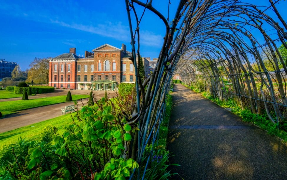 Kensington Palace gardens on a spring morning located in Central London, UK.