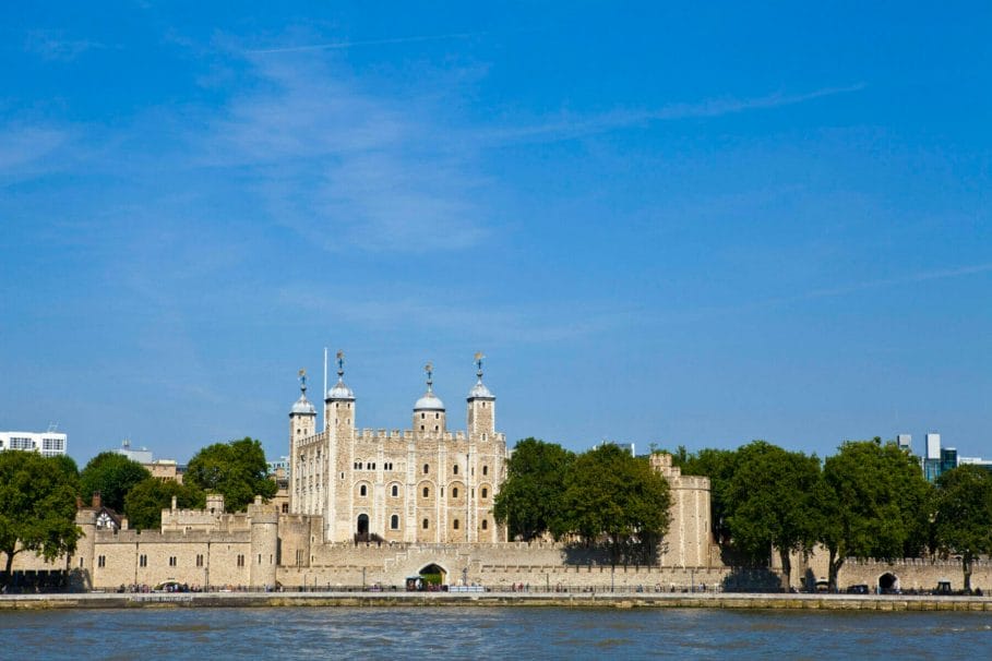 View of the Tower of London and the river Thames.