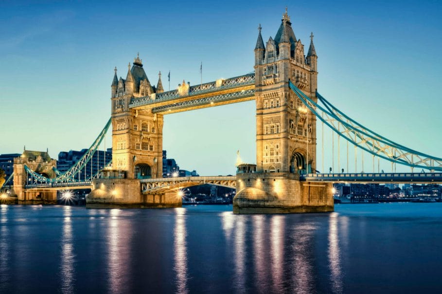 Tower Bridge at night.