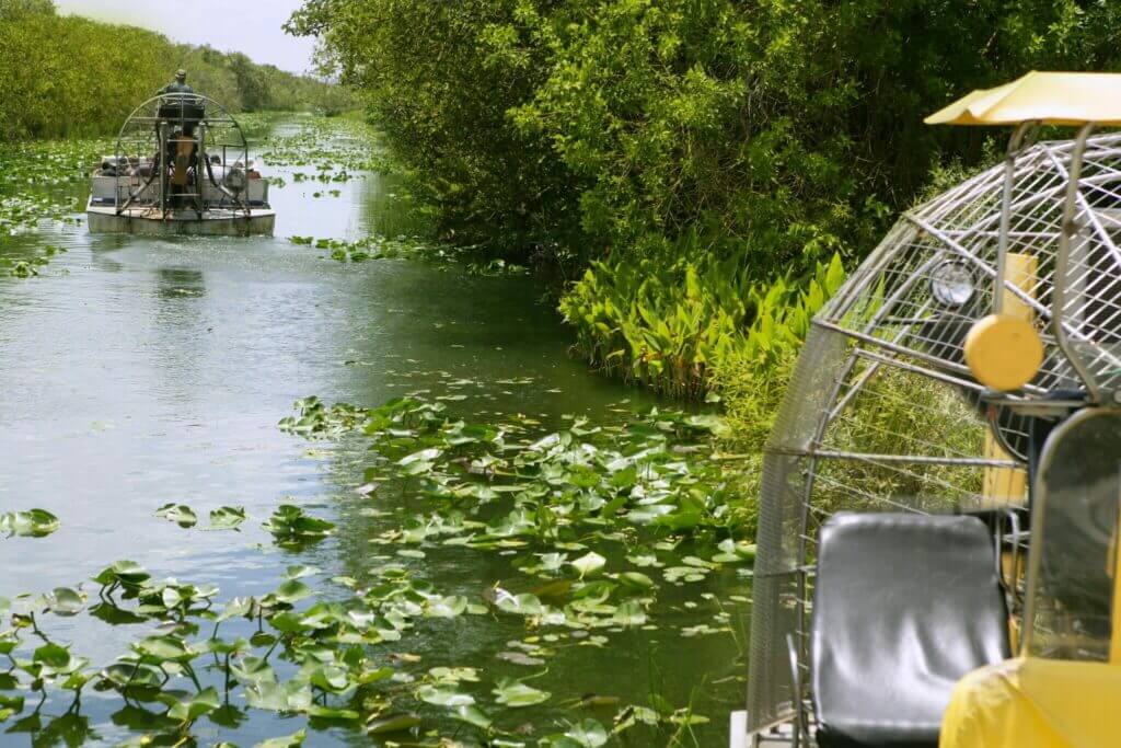 Airboat sailing through the Everglades, Florida  