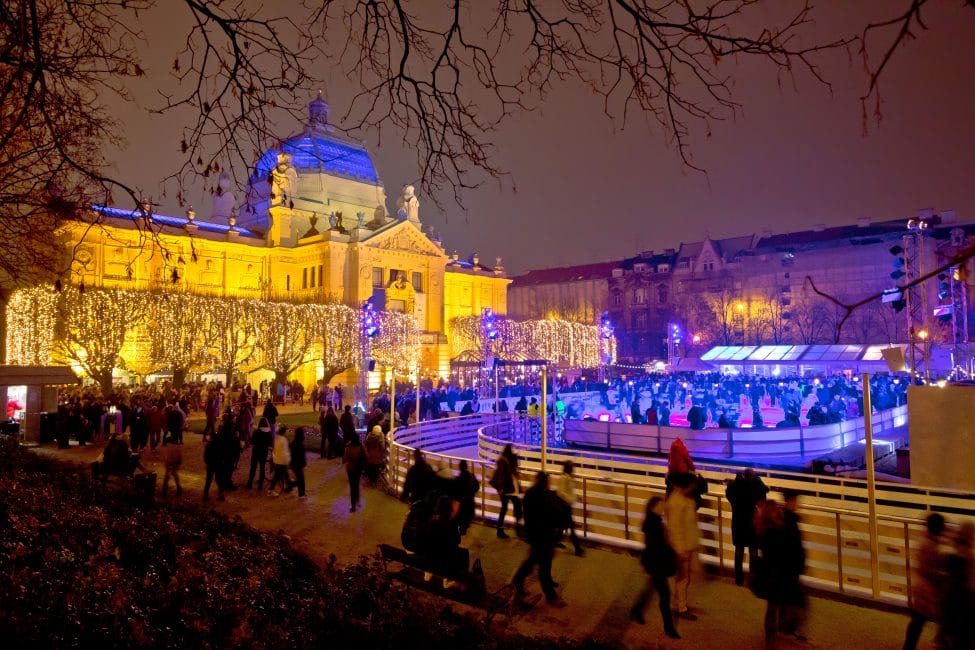 Zagreb christmas ice park evening view