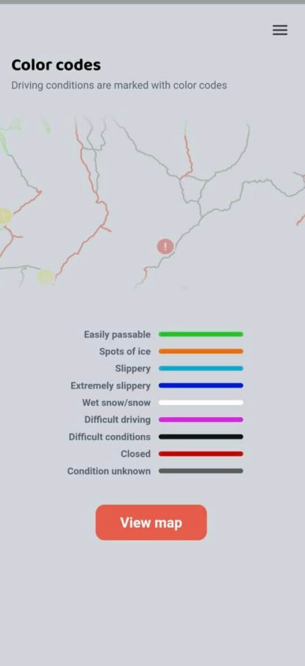 Screenshot of the Safetravel Iceland App showing the color coding explanation page