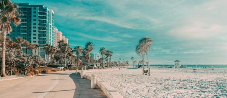 Clearwater beach with beautiful white sand in Florida, USA
