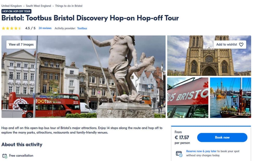 screenshot of the Tootbus Discovery hop-on hop-off tour booking page on GetYourGuide
