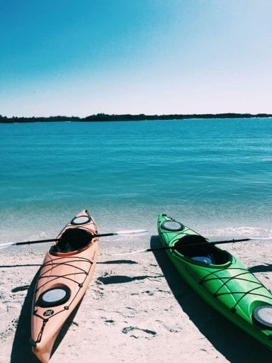 Kayaks on a beach in Tampa, florida