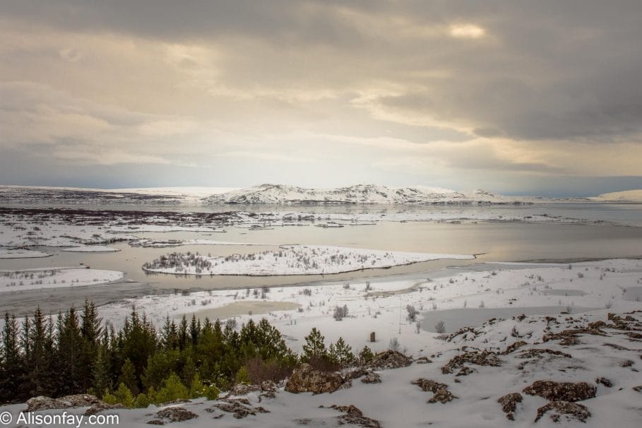 View from Thingvellir National Park in Iceland during winter.