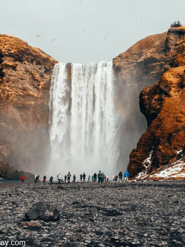 photo of a waterfall called Skógafos, in Iceland.