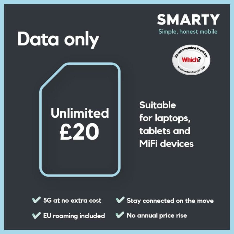 Smarty Data Only Sim Card plan for £20