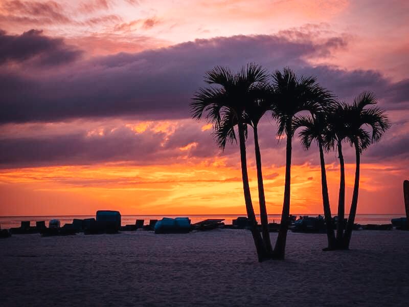 Sunset at St Pete's Beach with a view of palm trees in Florida
