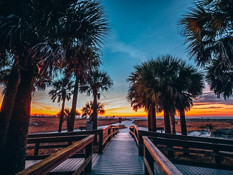 The path to Sand Key Beach during sunset