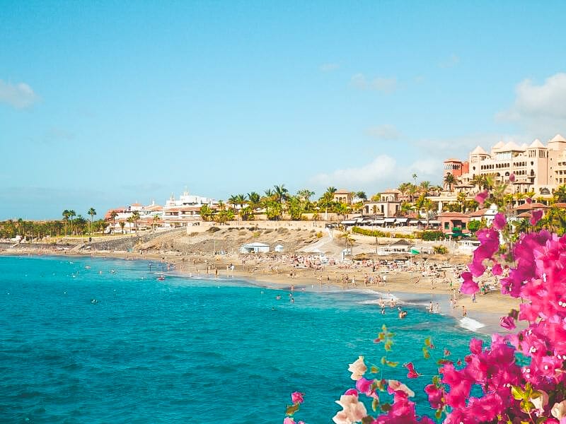 View over Playa de Fanabe in Costa adeje with it's blue water