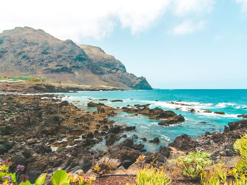 view of the rocks and sea at playa de la arena beach