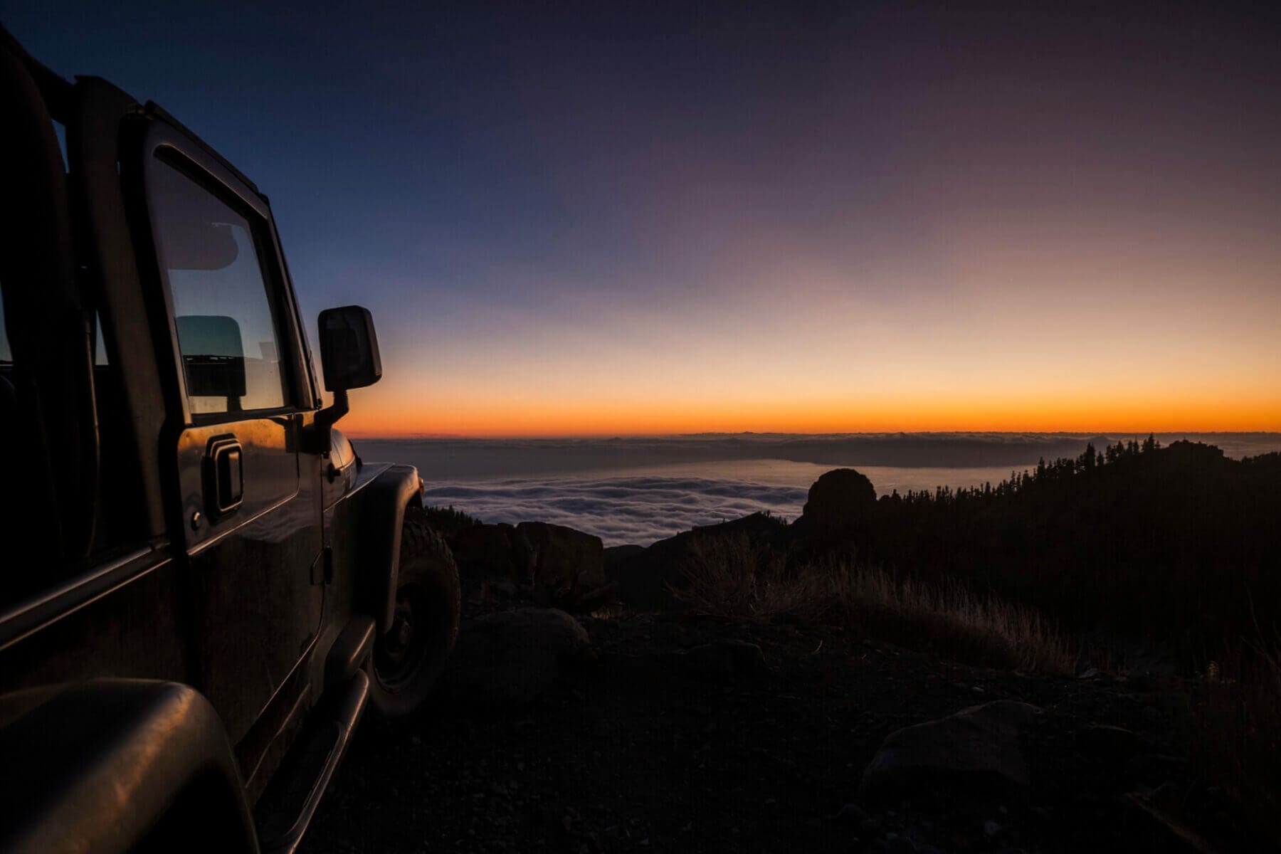 View over the sea of clouds, from Teide National Park during Sunrise