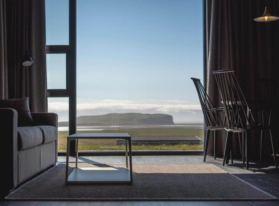 view from a suite at black beach suites in Iceland