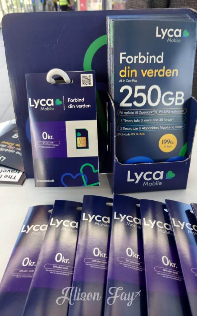 photo of the free lyca sim card showing the 250gb plan for 199 danish krone