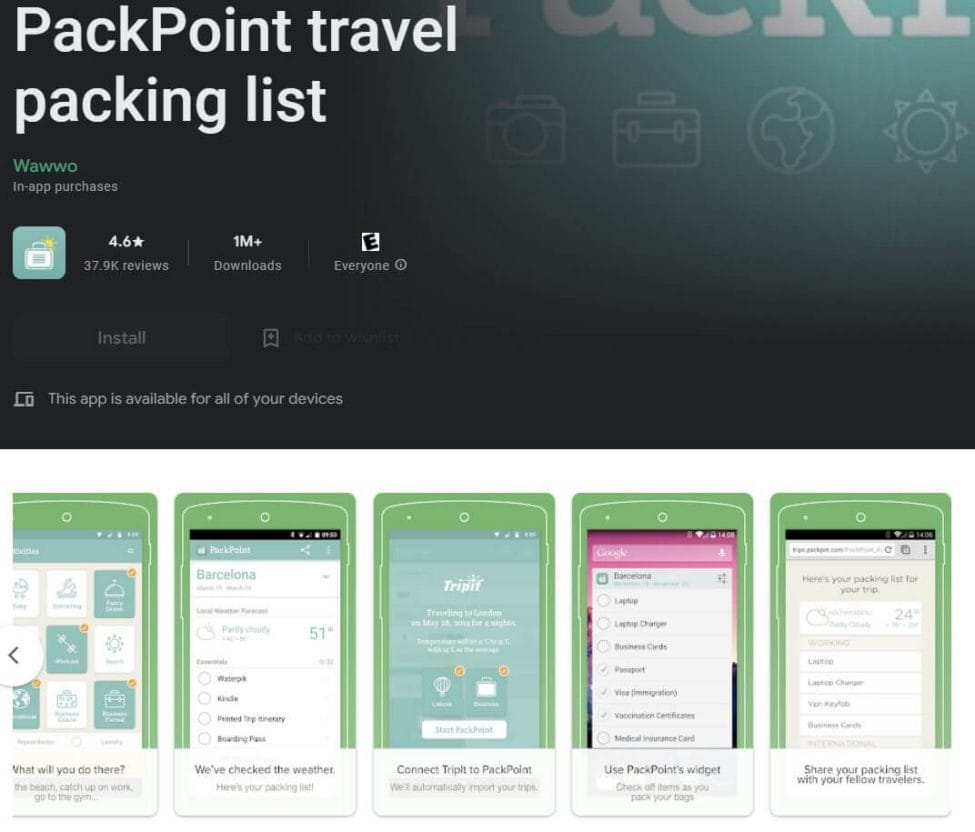 PackPoint Travel packing list app on Google Play