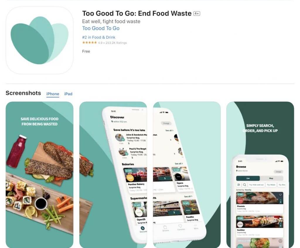 Too good to go app on iOS