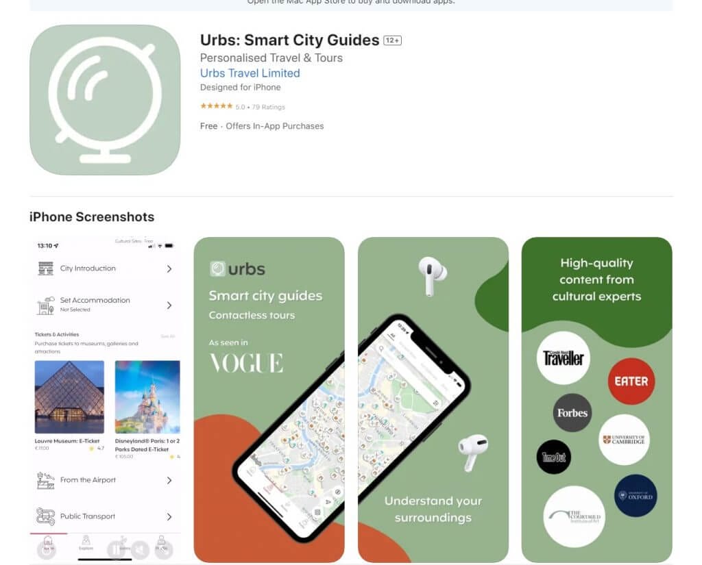 Urbs app on iOS app store