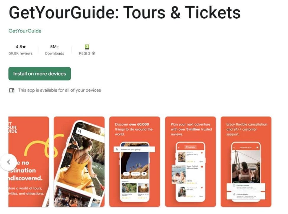 Getyourguide app on Google play store