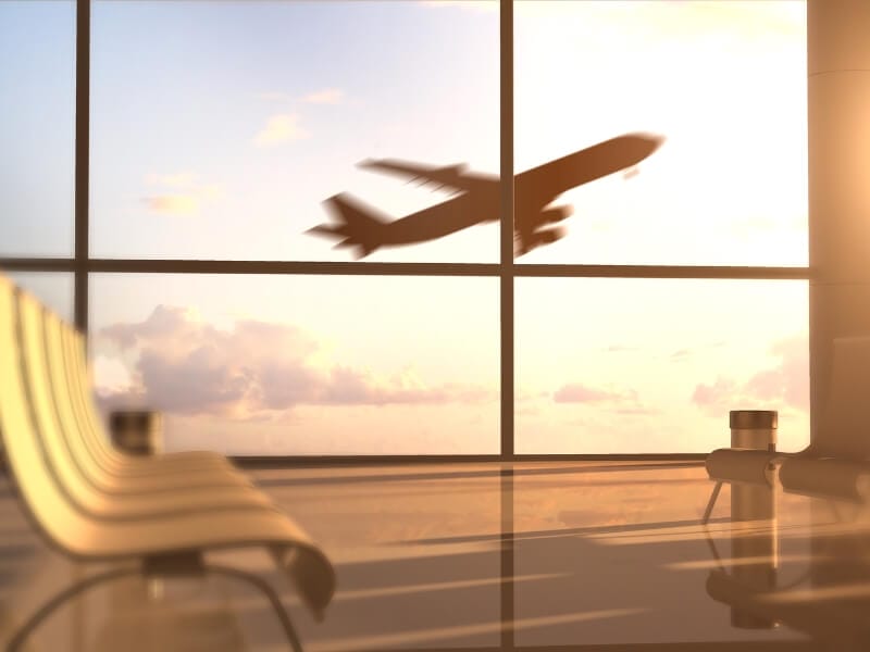 Photo of a plane taking off at an airport