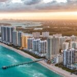 Skyline of Miami Beach showing the city skyscrapers