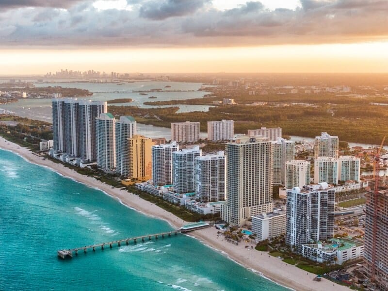 Skyline of Miami Beach showing the city skyscrapers