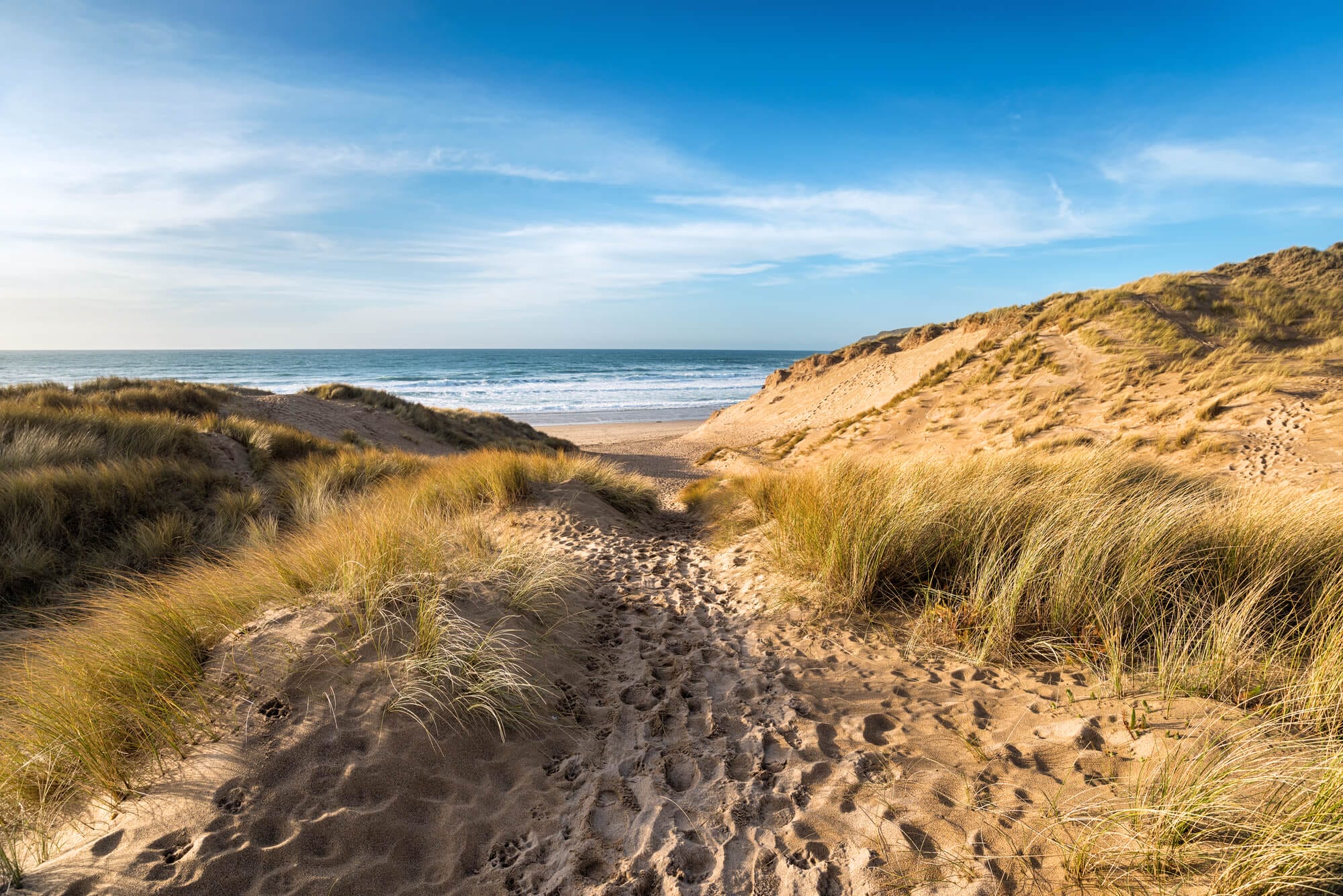 Sand dunes at Holywell Bay in Newquay, Cornwall