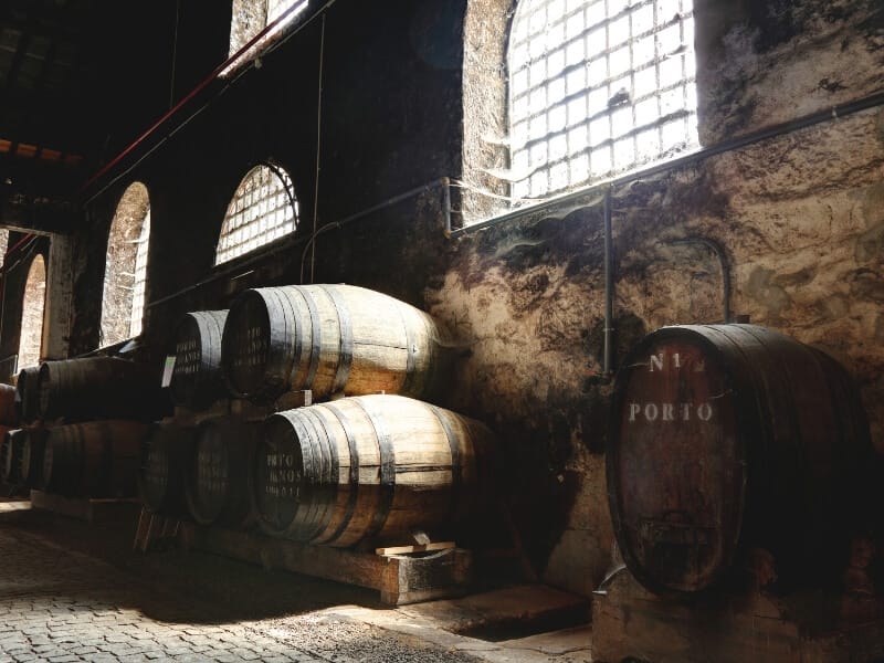 barrels of wine in the Real Companhia Velha wine cellar