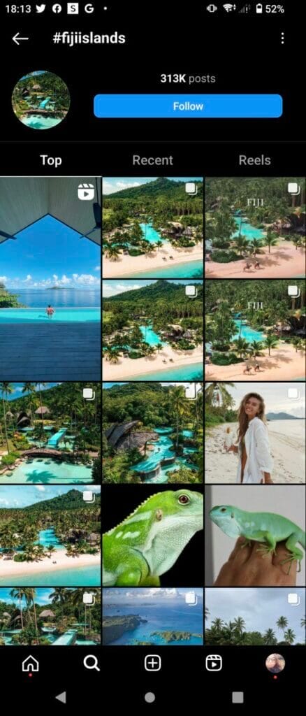 Instagram hashtag search result for Fijiislands