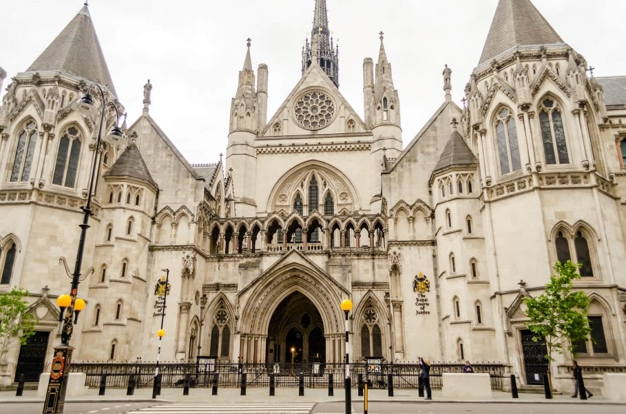 Main entrance of the Royal Courts of Justice on the Strand, London, UK