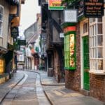 The Shambles in the city of York. The street is emtpy as the photo was taken in the early morning.