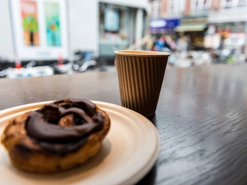 Enjoying coffee and a danish pastry in Copenhagen