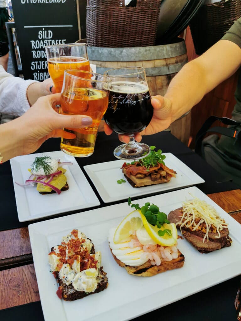 Eating Smørrebrød in a cafe