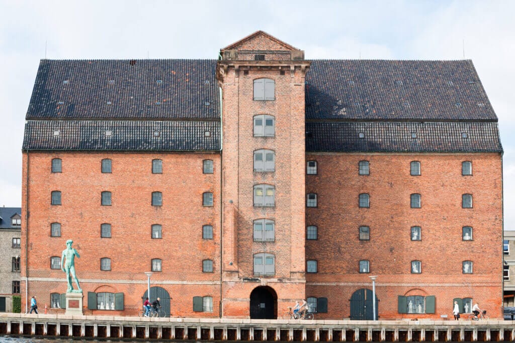 Building of The Royal Cast Collection and statue David in Copenhagen, Denmark