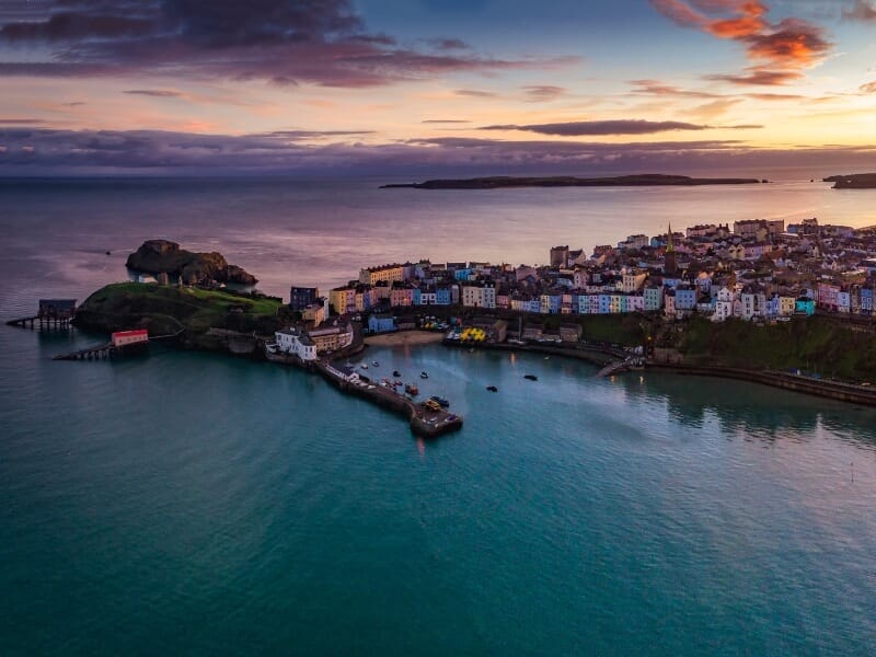 View over Tenby at sunset