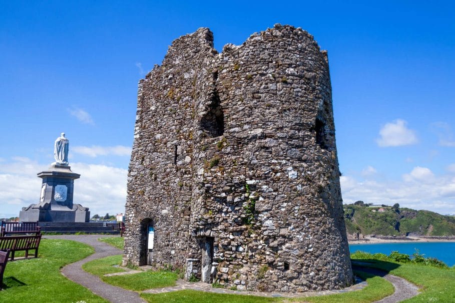 Tenby Castle in Pembrokeshire south  Wales UK which is a 13th century Norman fort ruin and a popular travel destination tourist attraction landmark 